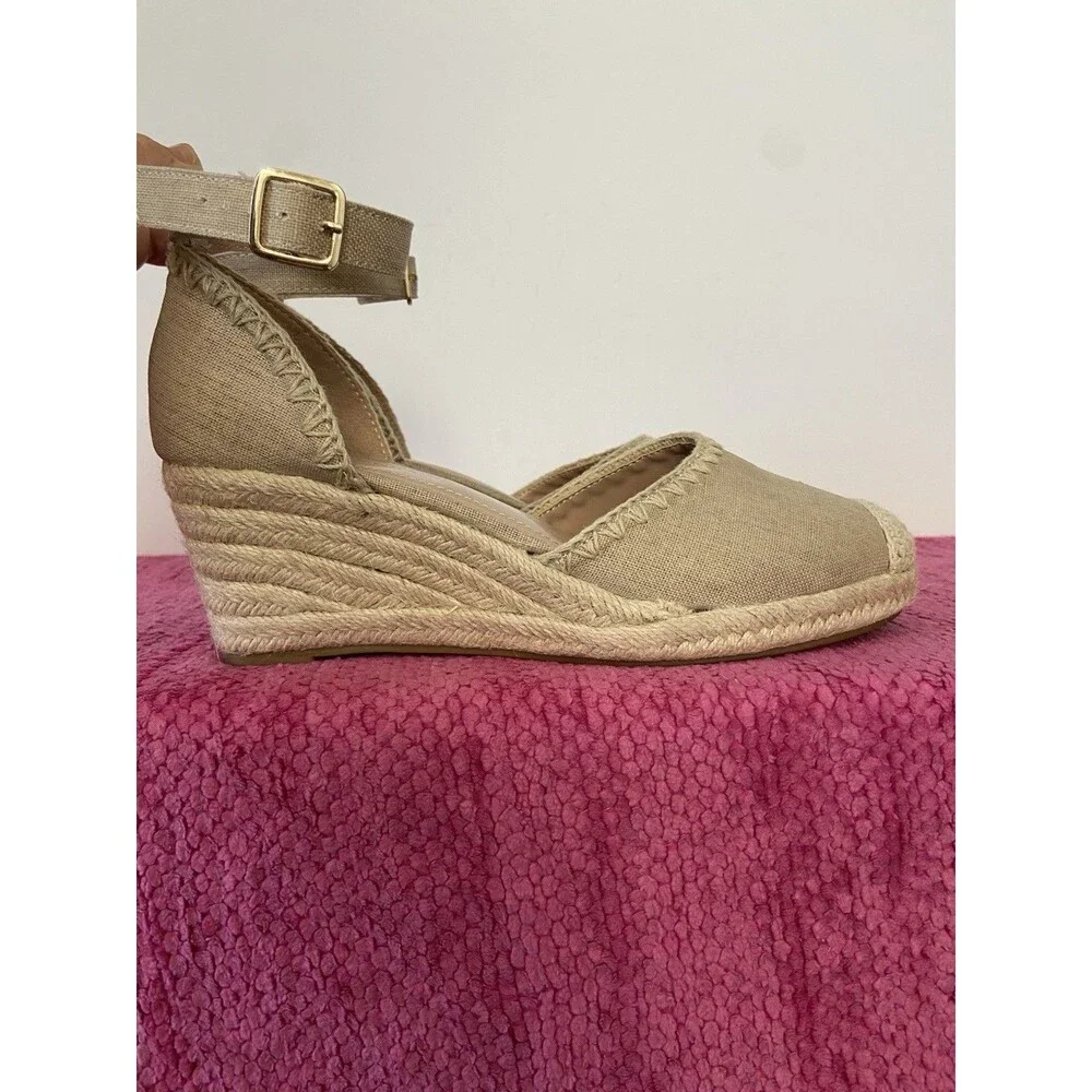 Draper James Iris Espadrille Wedge Heels Ankle Strap Natural Tan Canvas Size 7.5